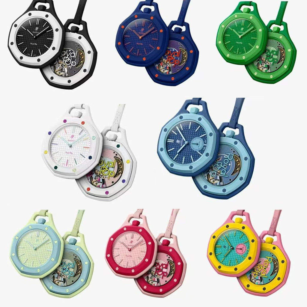 Royal Pop Orenji Hachi Blue-Orange Octagonal Lanyard Pocket Watch